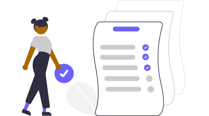 A human figure standing next to a task list.