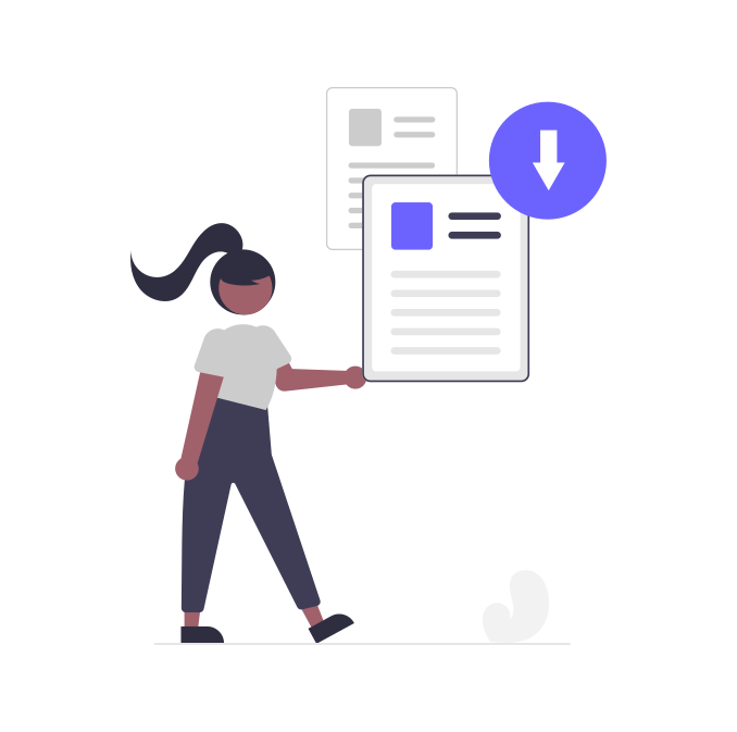 A human figure holding a document. Which illustrates downloading a file.